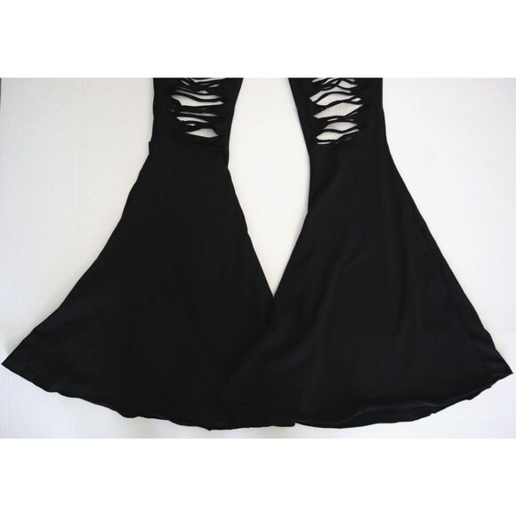 Dolls Kill Darker Wavs Women's Sz Small Black Echo V-Cut Cut-Out Bell Bottoms - Picture 7 of 12